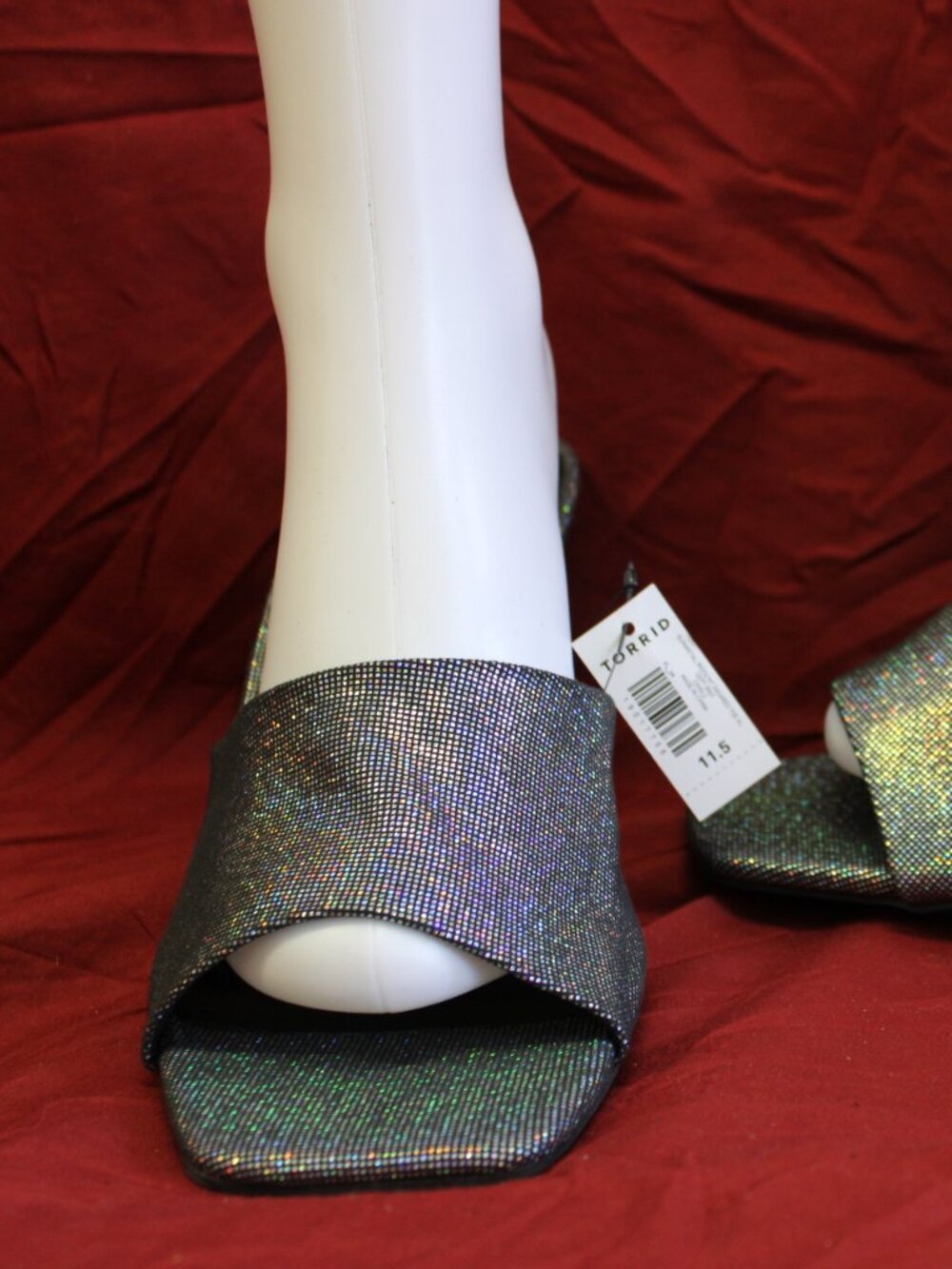Torrid holographic iridescent square-toe mule heels size 11